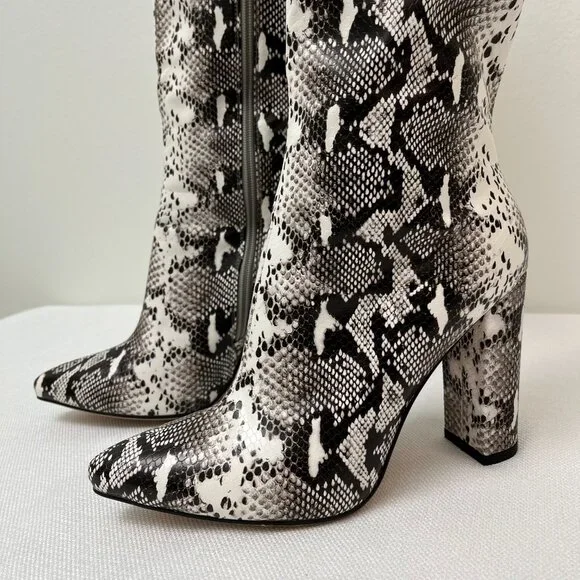 WetKiss PU Faux Snakeskin Pointed Toe Chunky Heel Side Zip Knee High Boot 9.5 - Picture 9 of 12